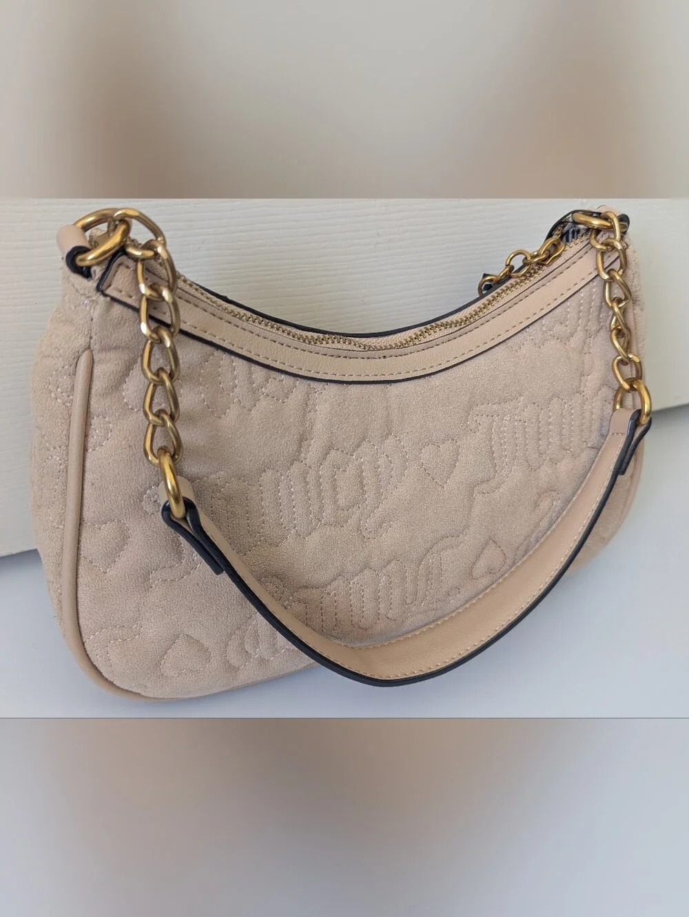 NEW! JUICY COUTURE Totally Juicy Shoulder Bag in Buff Beige HOBO Top Zip -NWT